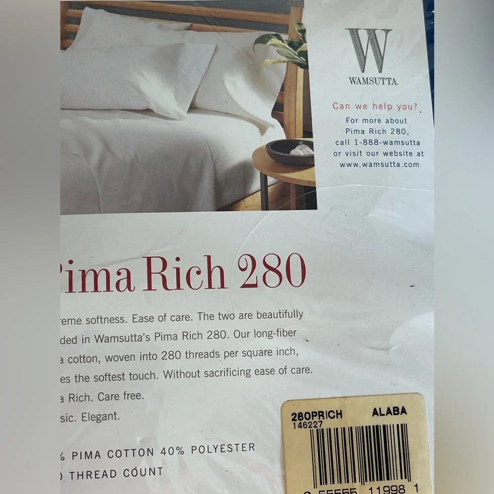 🆕Wamsutta Pima Rich 280 Alabaster White Full Flat Sheet NOS sealed cotton blend
